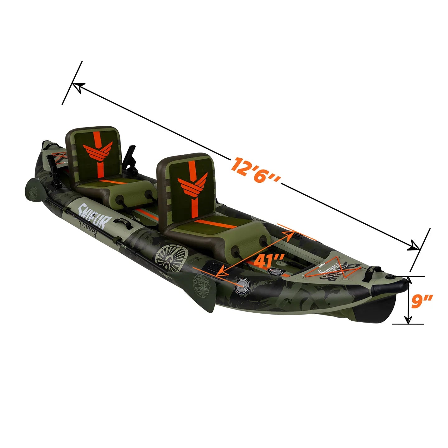 2-Person Inflatable bonito kayak Complete 12'*41" *6" with Paddle & Rod Holders Adjustable Seats and Carry Handle