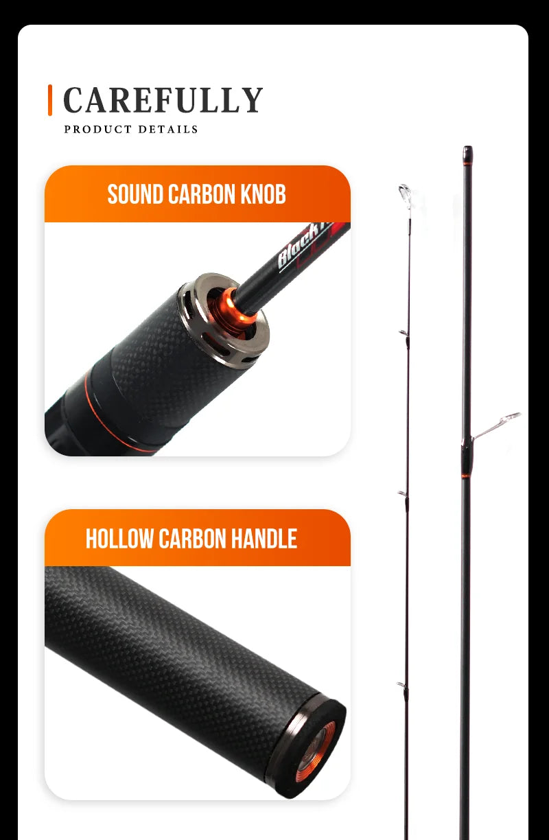Black Arrow Spining Baitcasting Fishing Rod 4.92FT LureWeight 0.8-10gUL Carbon Fiber FUJI O Guide Rings BFS Two Sections