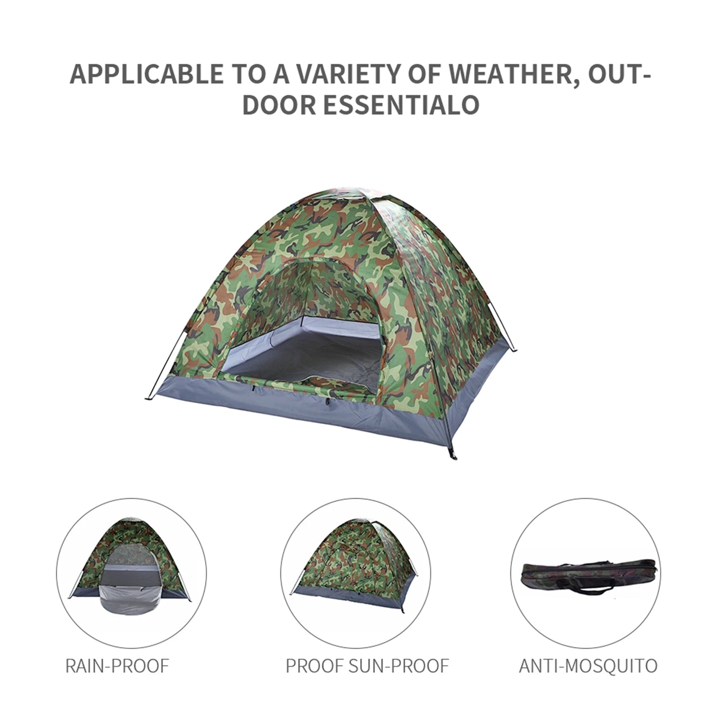 3 4 Person Camping Dome Tent Waterproof UV Proof 180T Silver Coated Polyester Fiberglass Poles Portable Bag Outdoor Camouflage