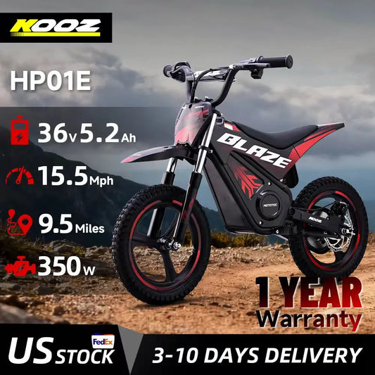 HP01E 36V 350W Electric Dirt Bike for Kids, 2 Speed Modes, Electric Motorcycle Up to 15.5 MPH & 9.5 Miles Long-Range.