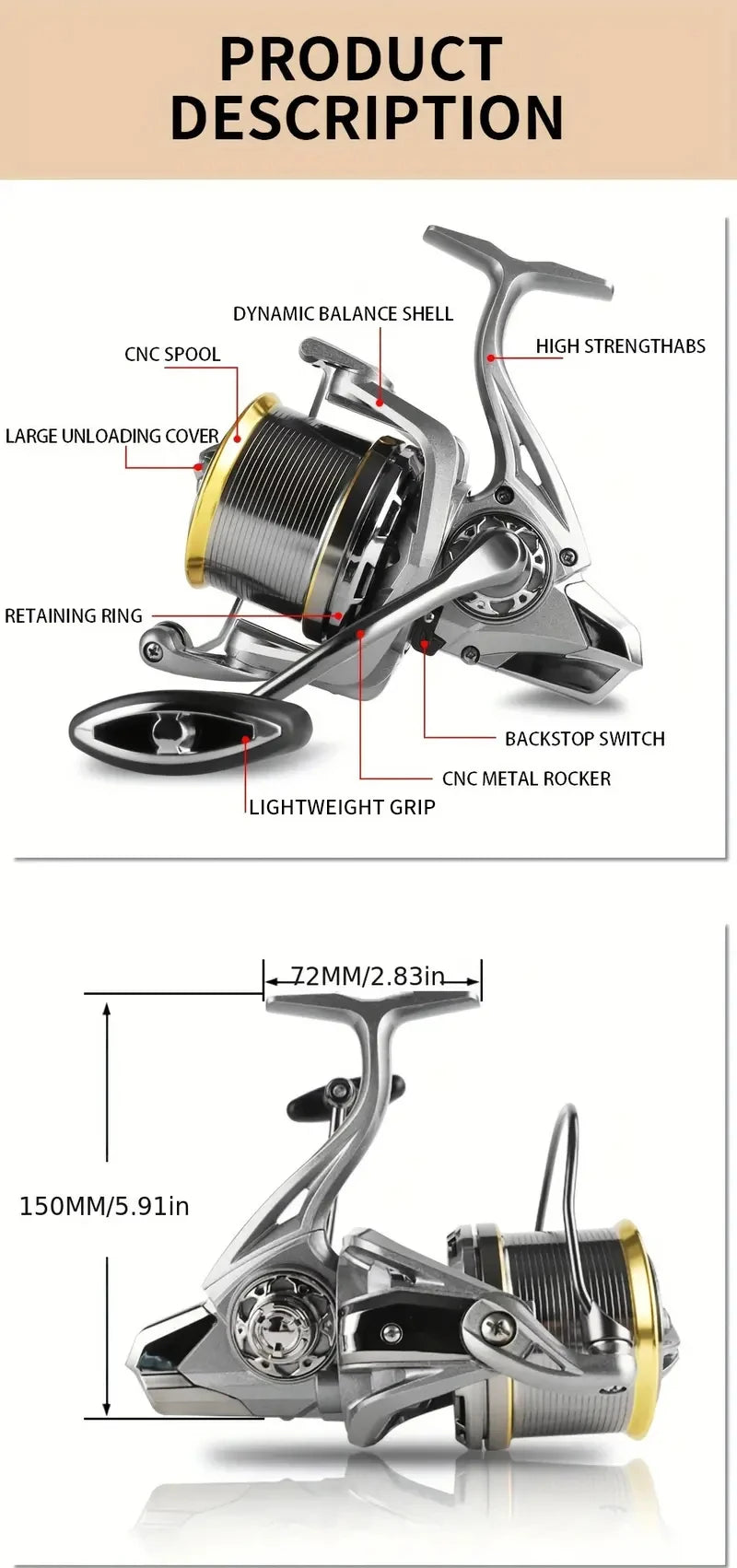 Spinning Reel 44LB Max Drag,4.8:1 Gear Ratio,NGK 8000~14000 Series Long Casting Fishing Reels for Saltwater Freshwater