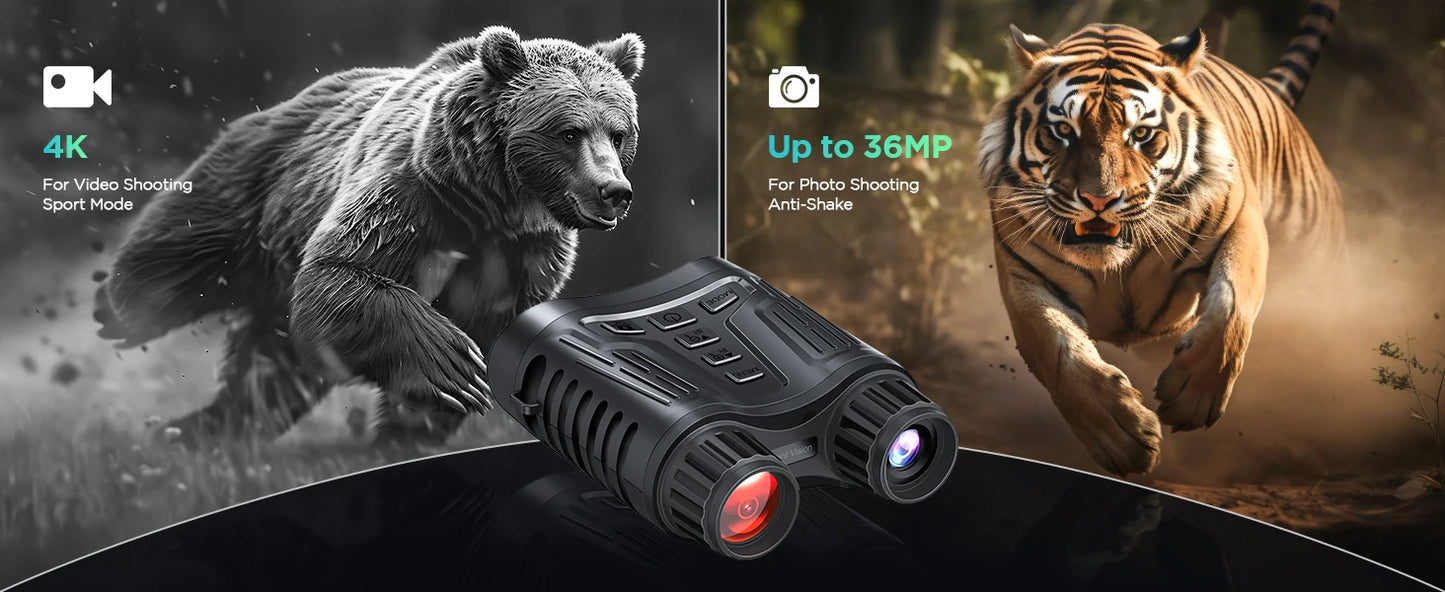 Rechargeable NightVision Telescope 4K UHD Infrared Telescope Camera Binocular Telescope 8X Zoom 300M for Hunting Camping Boating