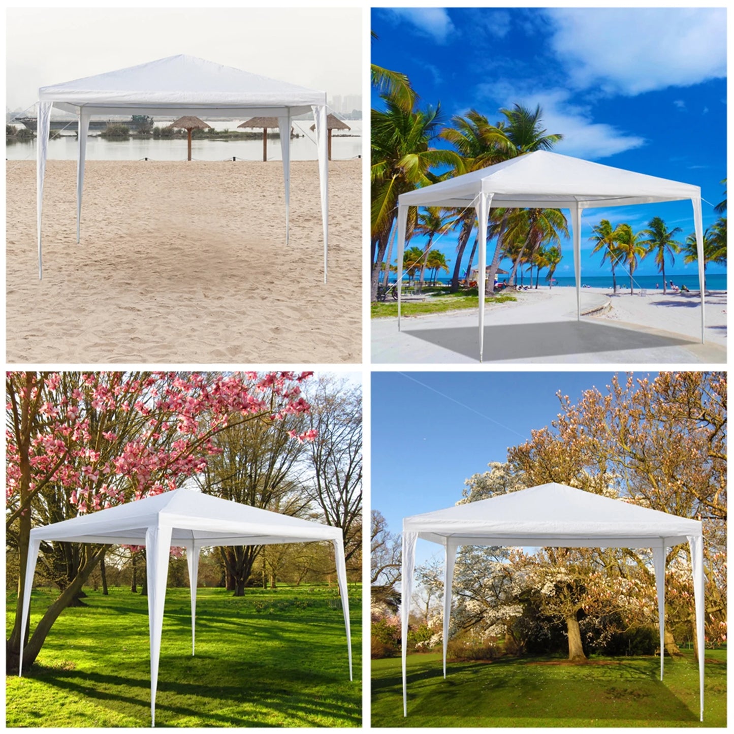 3 x 3 m Waterproof Tent with Spiral Tubes PE Cloth Iron Frame Outdoor Party Wedding Gazebo Heavy Duty Easy Setup White
