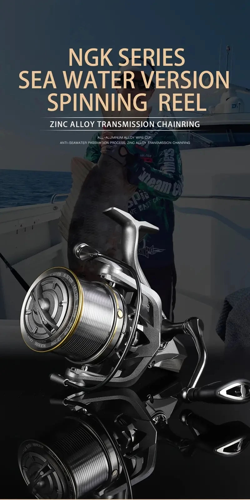 Spinning Reel 44LB Max Drag,4.8:1 Gear Ratio,NGK 8000~14000 Series Long Casting Fishing Reels for Saltwater Freshwater