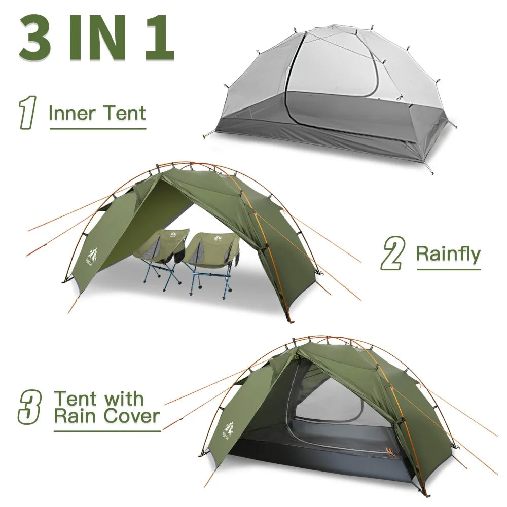 Backpacking Tent 2 Person Lightweight Camping Tent with Foldable Pole, Lightweight Fast Setup Double Layers Waterproof Ultralight Tent Compact 7x4.4ft - Two Doors