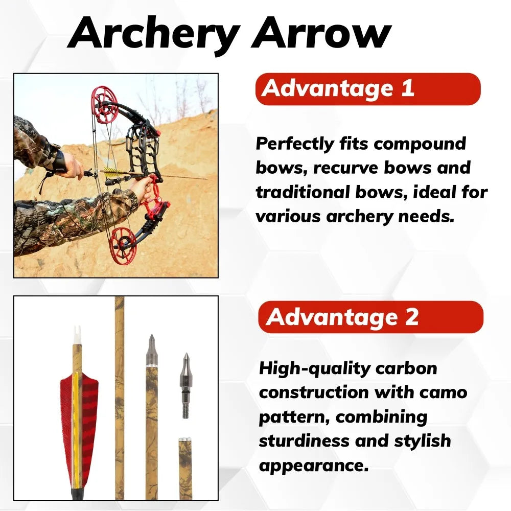 Mixed Carbon Arrows 30 Inch Spine 500 with Turkey Feathers for Compound Recurve Traditional Bow Target Shooting Practice