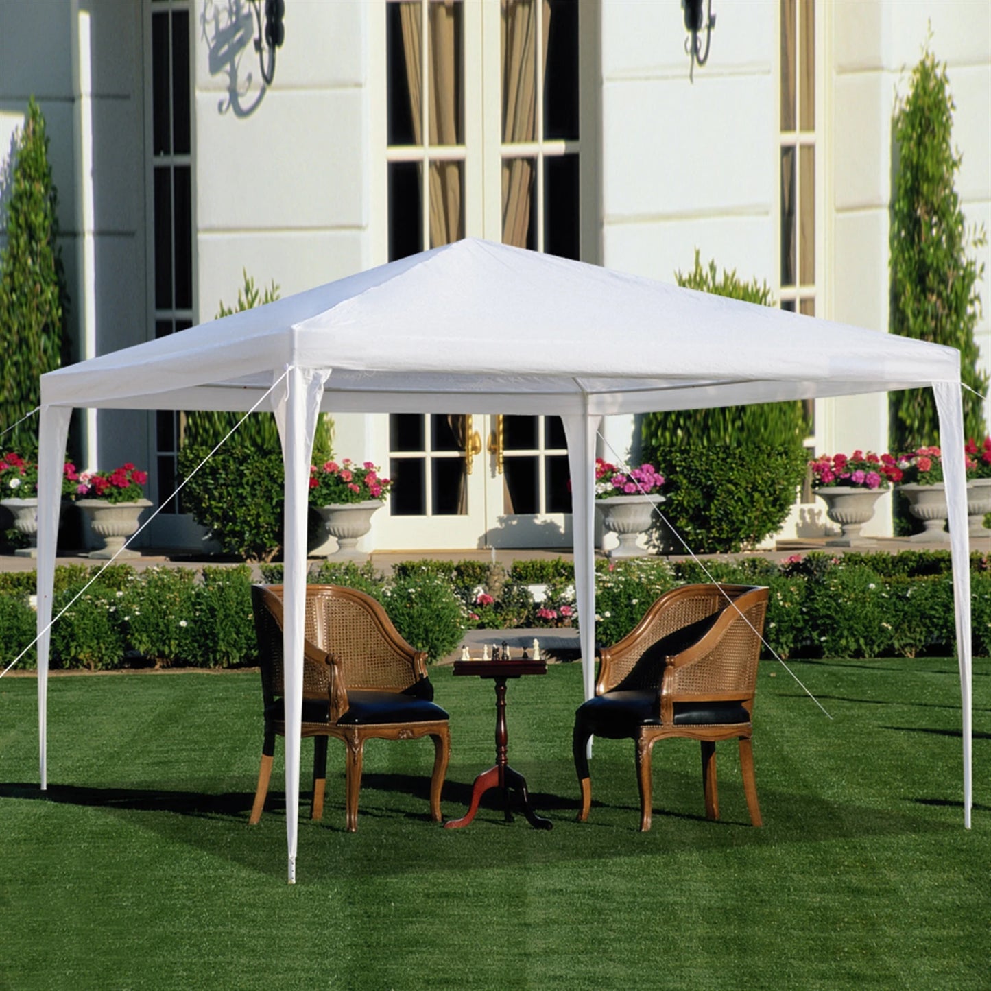 3 x 3 m Waterproof Tent with Spiral Tubes PE Cloth Iron Frame Outdoor Party Wedding Gazebo Heavy Duty Easy Setup White
