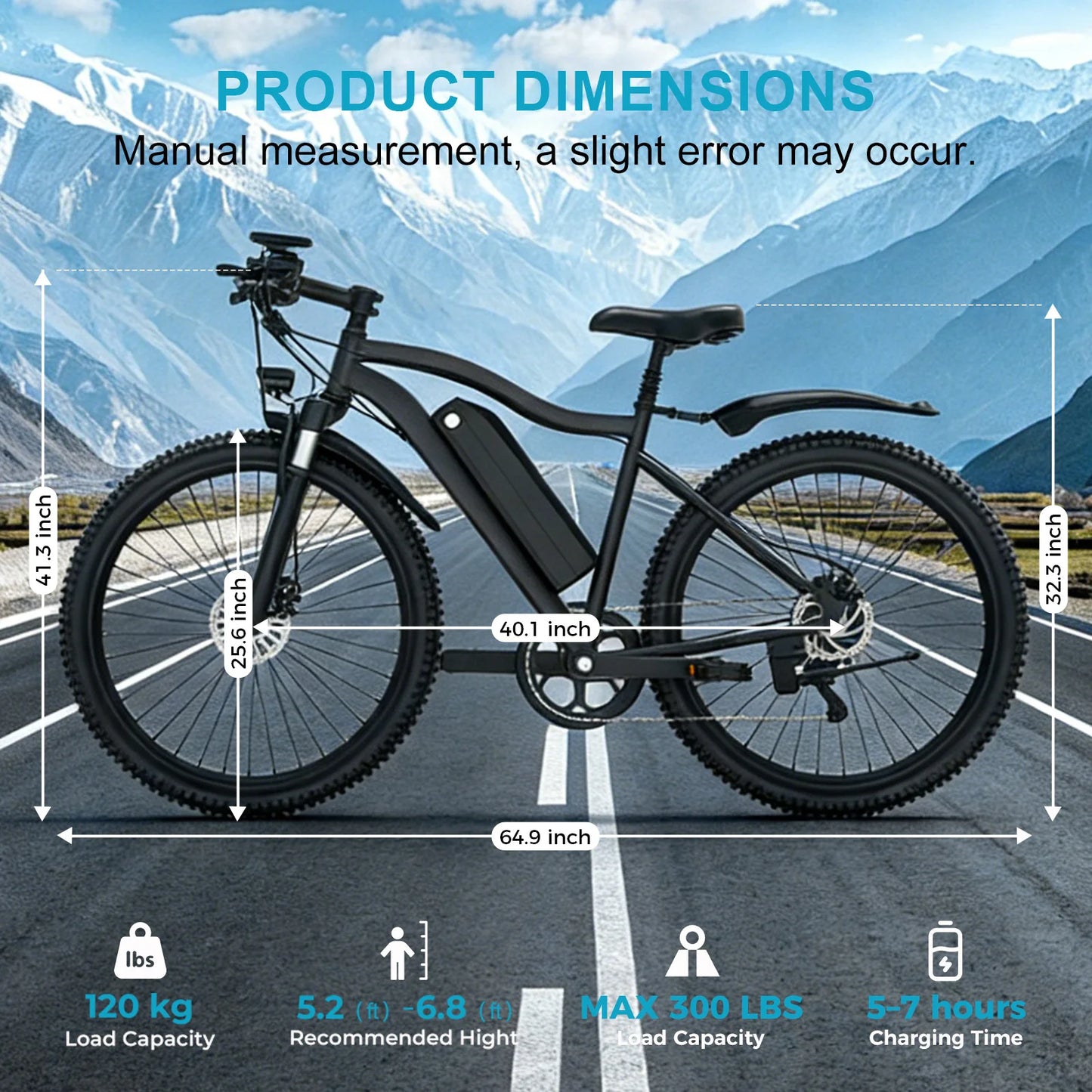Electric Bicycle for Adult 26" Mountain ebike with 48V 13Ah Removable Battery 500W Motor