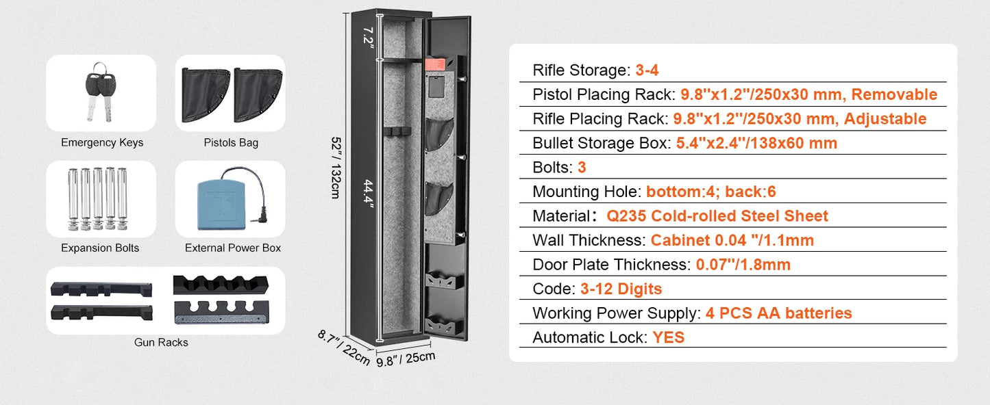 3-8 Rifles Gun Safe with Digital Keypad & Lock Gun Storage Cabinet with Removable Storage Shelf for Long Gun Pistols