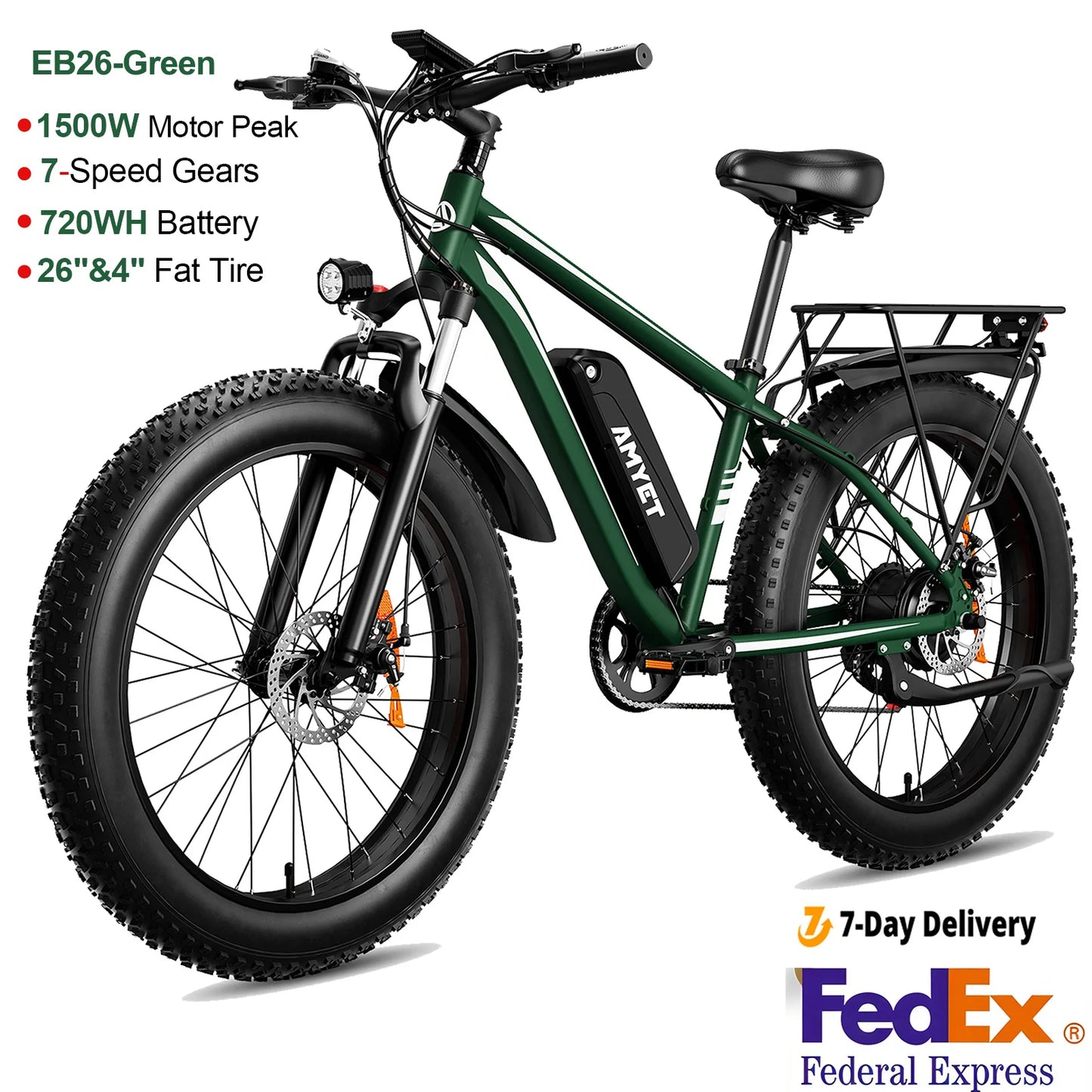 Electric Bike EB26 Blue Adults Electric Bicycle 28mph Peak 1500W 720WH Ebike 26" Fat Tire Mountain Bike Electric Dirt Bike