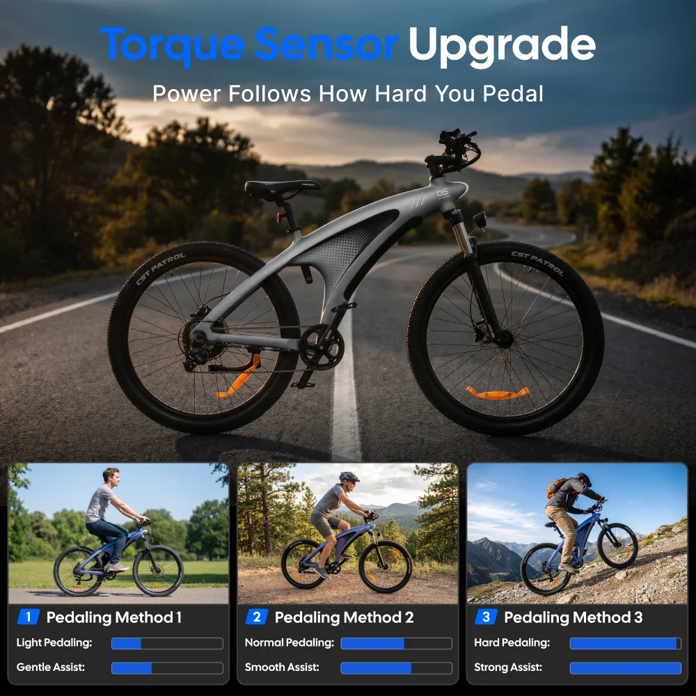 Q5 Ebike 2000W Torque Sensor Adults Electric Bike 85Nm 57KM/H Electric Bicycle 27.5“ Removable Battery Electric Mountain Bike
