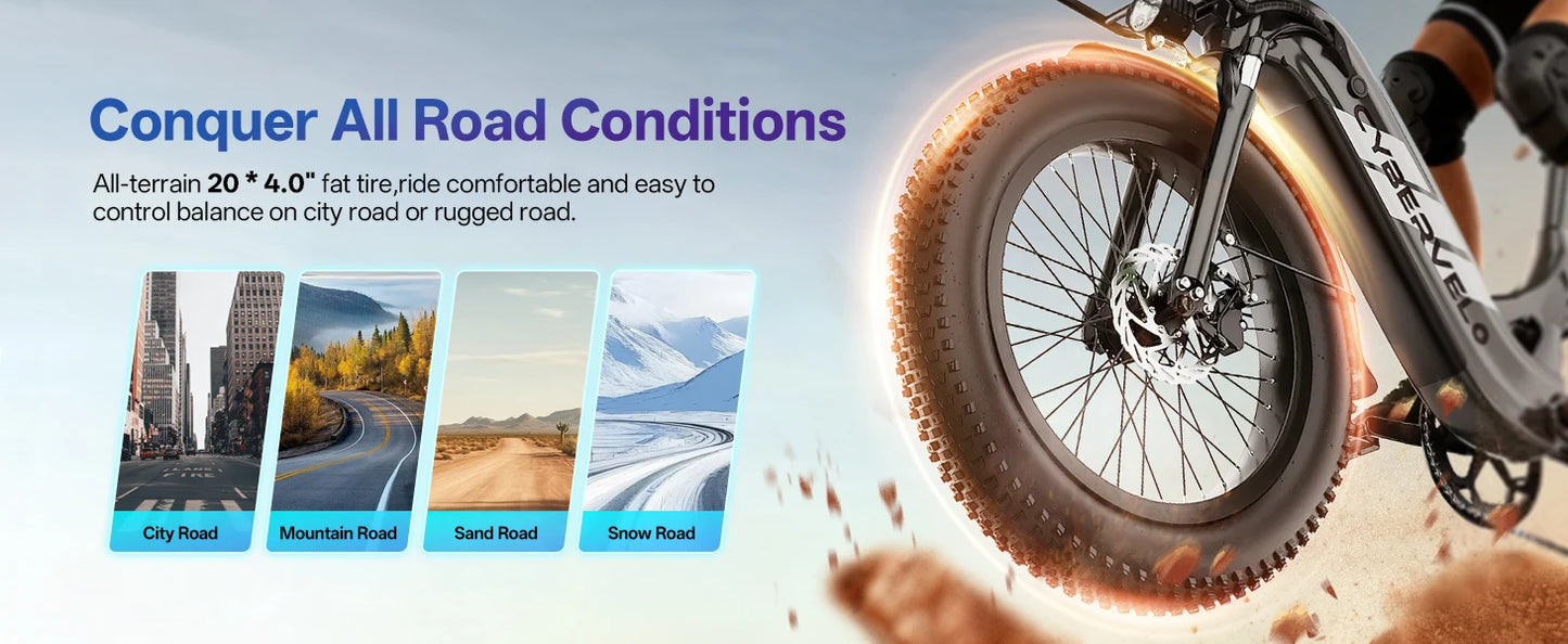1000W Peak Step-Thru Electric Bike for Adults 20" Fat Tire 7-Speed Commuter E-Bike Up to 80 Miles Long Range 48V 20Ah Removable Battery EK12 EK8