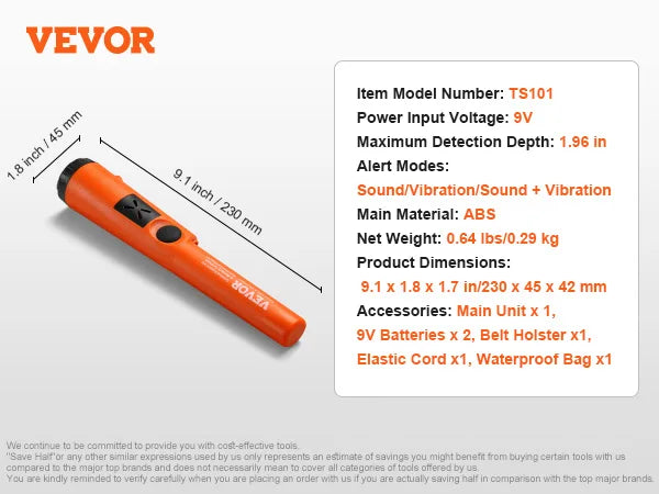 Metal Detector Pin pointer IP66/IP68 Waterproof Handheld Pointer Wand 1.96"/4.5" Detection Depth 3 Modes for Detecting