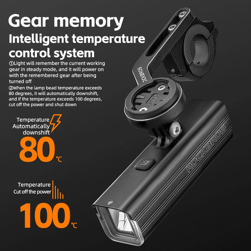 Bicycle Light 1500LM Aluminum Alloy Type-C Charging Smart Bike Front Lights Hanging Version LED Lamp Cycling Headlights