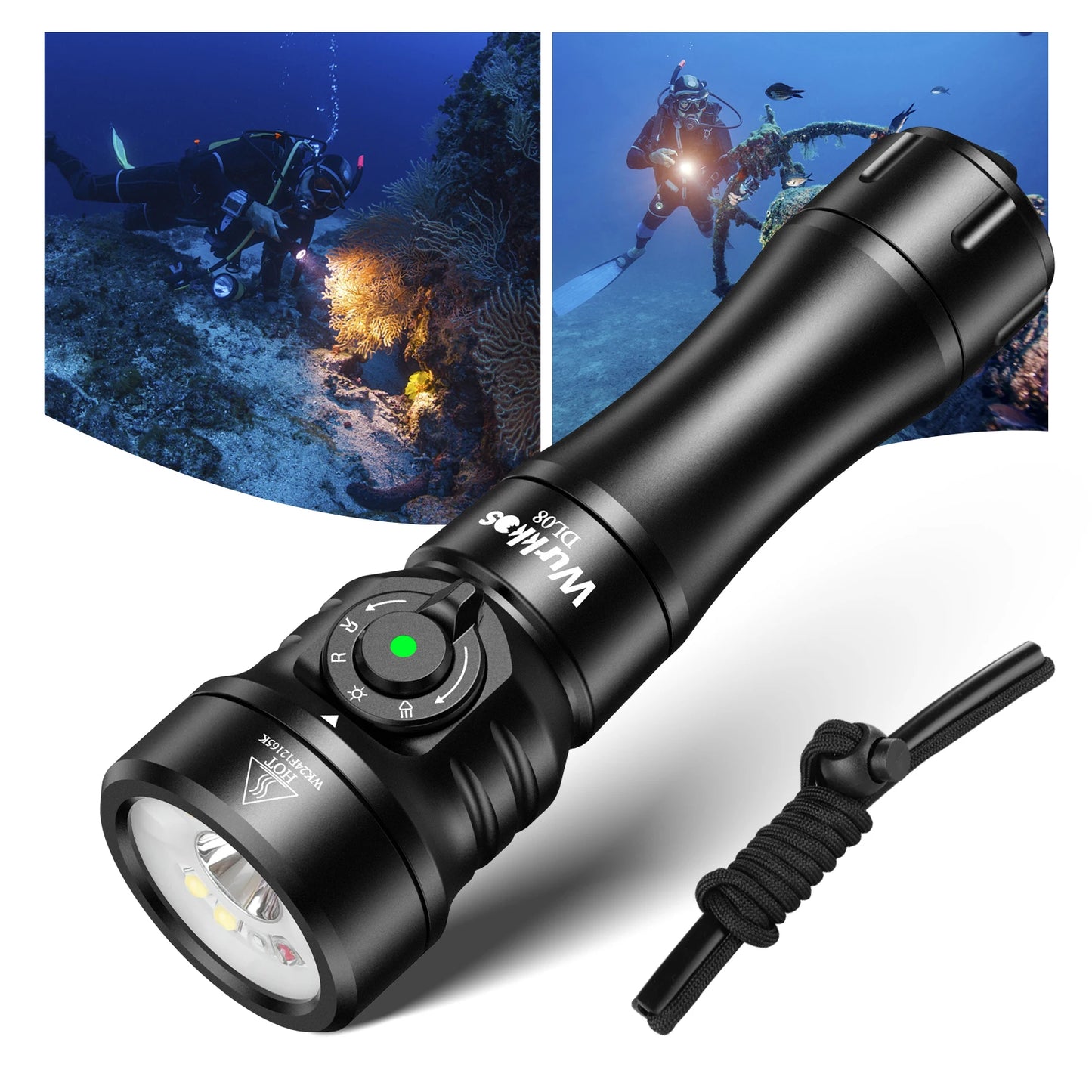 Diving Flashlight 21700 Rechargeable 3600 Lumens Rotating Magnetic Switch 6500K Underwater High-Power Spotlight