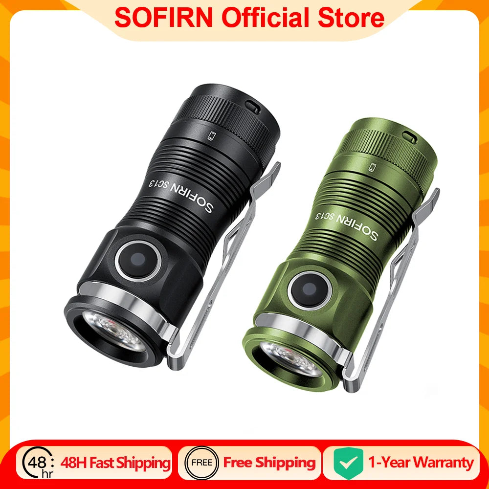 Mini SC13 SST40 LED 1300lm Tactical 18350 Rechargeable Flashlight 6000K Keychain Light with Magnetic
