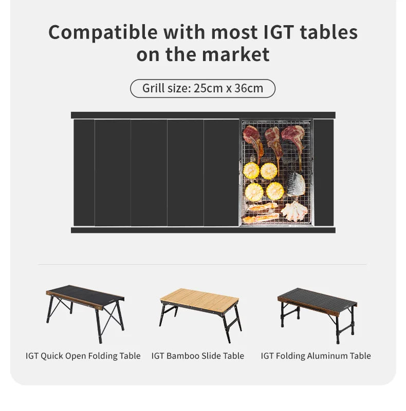 Camping Charcoal Grill for IGT Table Portable Folding Barbecue Grill with Tongs Outdoor Car Cooking BBQ Rack