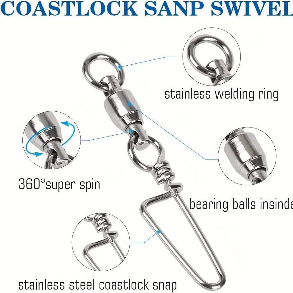20pcs Stainless Steel Fishing Swivels High Strength Ball Bearing Snap Swivels for Saltwater Durable Fishing Accessories