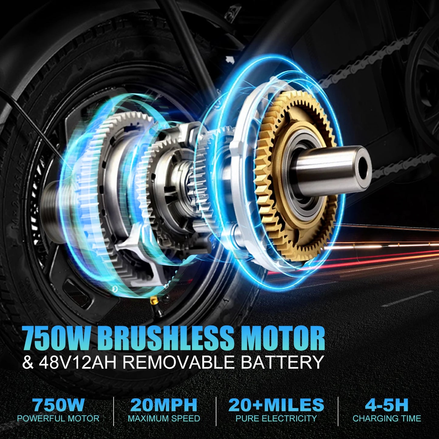 Lightweight Folding Electric Bike for Adults 48V 750W Peak Power 20MPH 18-22 Miles Range 14Inch Disc Brake Commuter E-bike