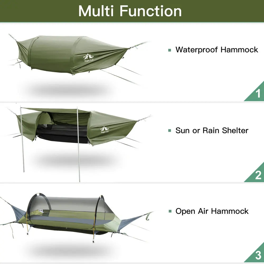 Flat Lay Hammock Tent with Mosquito Net Waterproof Rainfly Storage Room