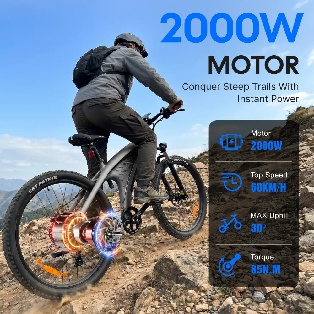 Q5 Ebike 2000W Torque Sensor Adults Electric Bike 85Nm 57KM/H Electric Bicycle 27.5“ Removable Battery Electric Mountain Bike