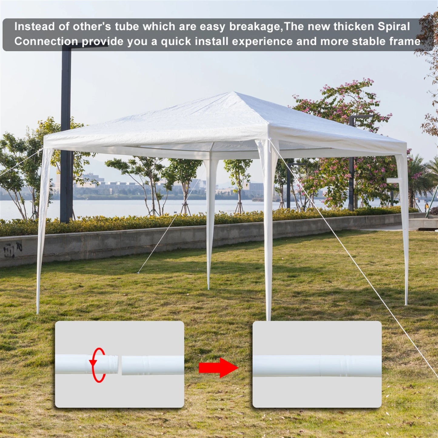 3 x 3 m Waterproof Tent with Spiral Tubes PE Cloth Iron Frame Outdoor Party Wedding Gazebo Heavy Duty Easy Setup White