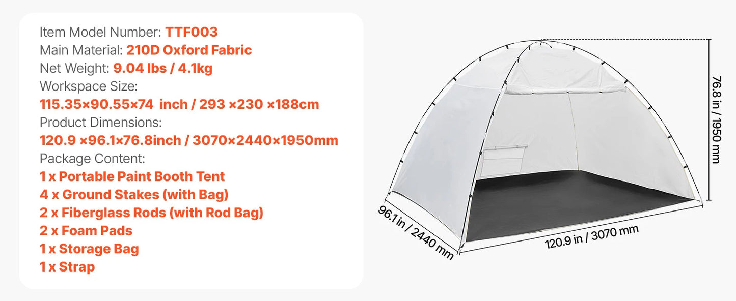Portable Paint Booth Tent Painting Tent Station Spray Shelter w Built-in Floor Large Space Oxford Spray Painting Tents