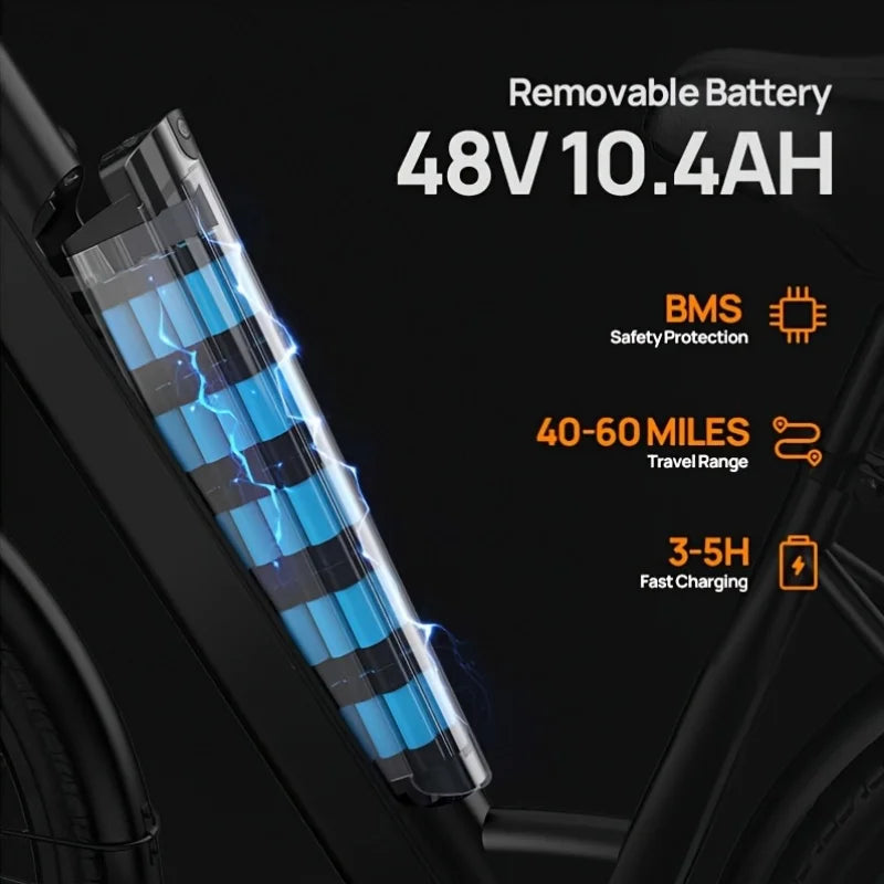 E26 E-Bike 26x2 Inch Tires 48V 10.4Ah Removable Battery LCD Display 7-Speed Hydraulic Disc Brake Adult City Electric Bicycle