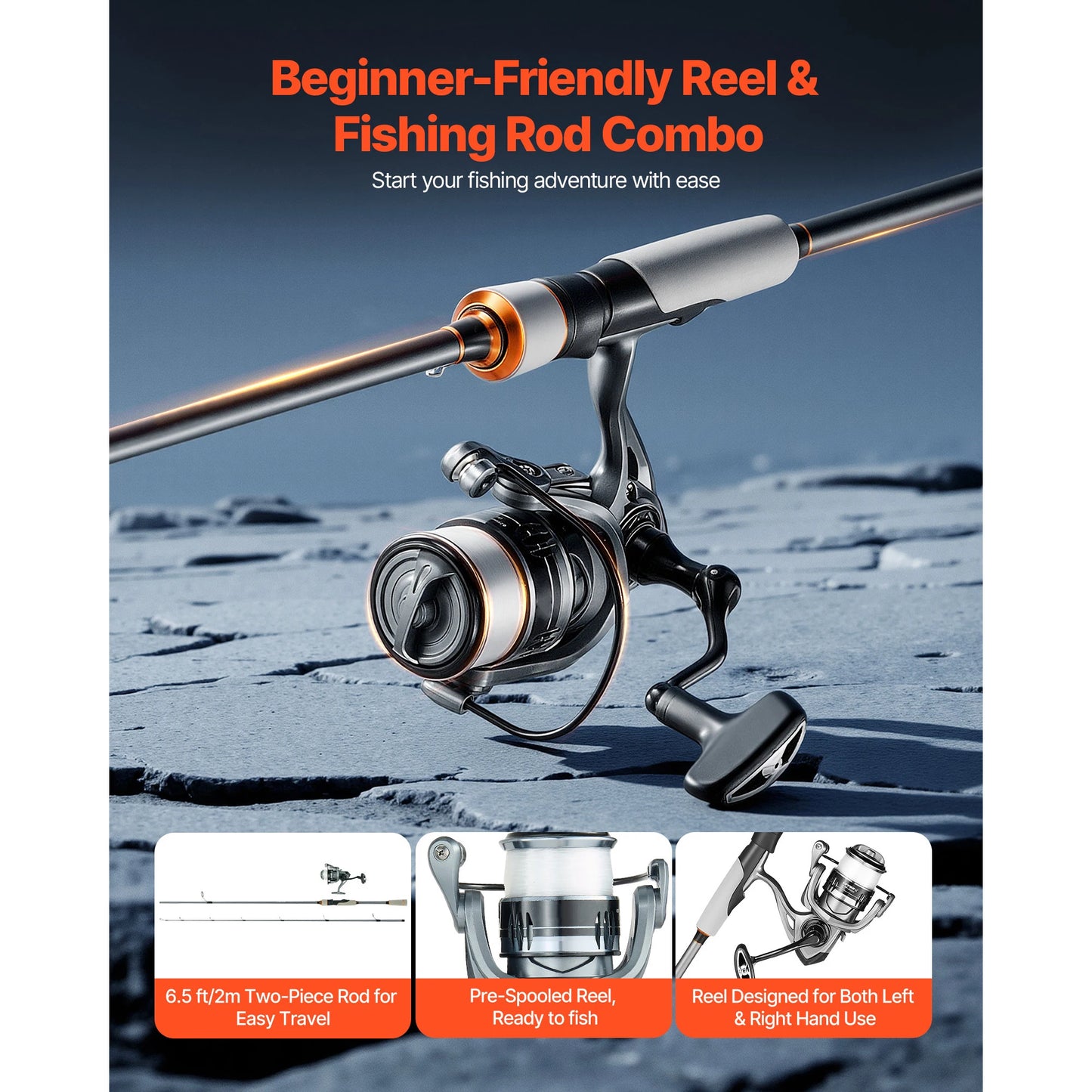 Rod and Fishing Reel Combo IM6/7 Carbon Fiber Spinning Rod with 6.5/7 ft Two-Piece 7+1 Ball Bearings EVA Handle Guides