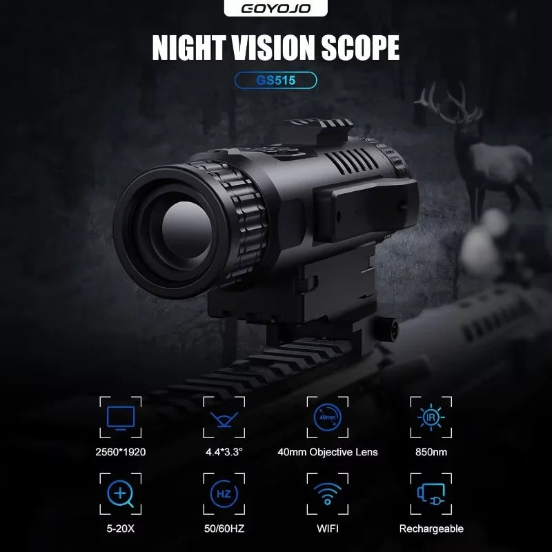 GS515 Digital Night Vision 2560x1920 Resolution 5-20X  HD Day Night Optics for Hunting Surveillance Wildlife Observation