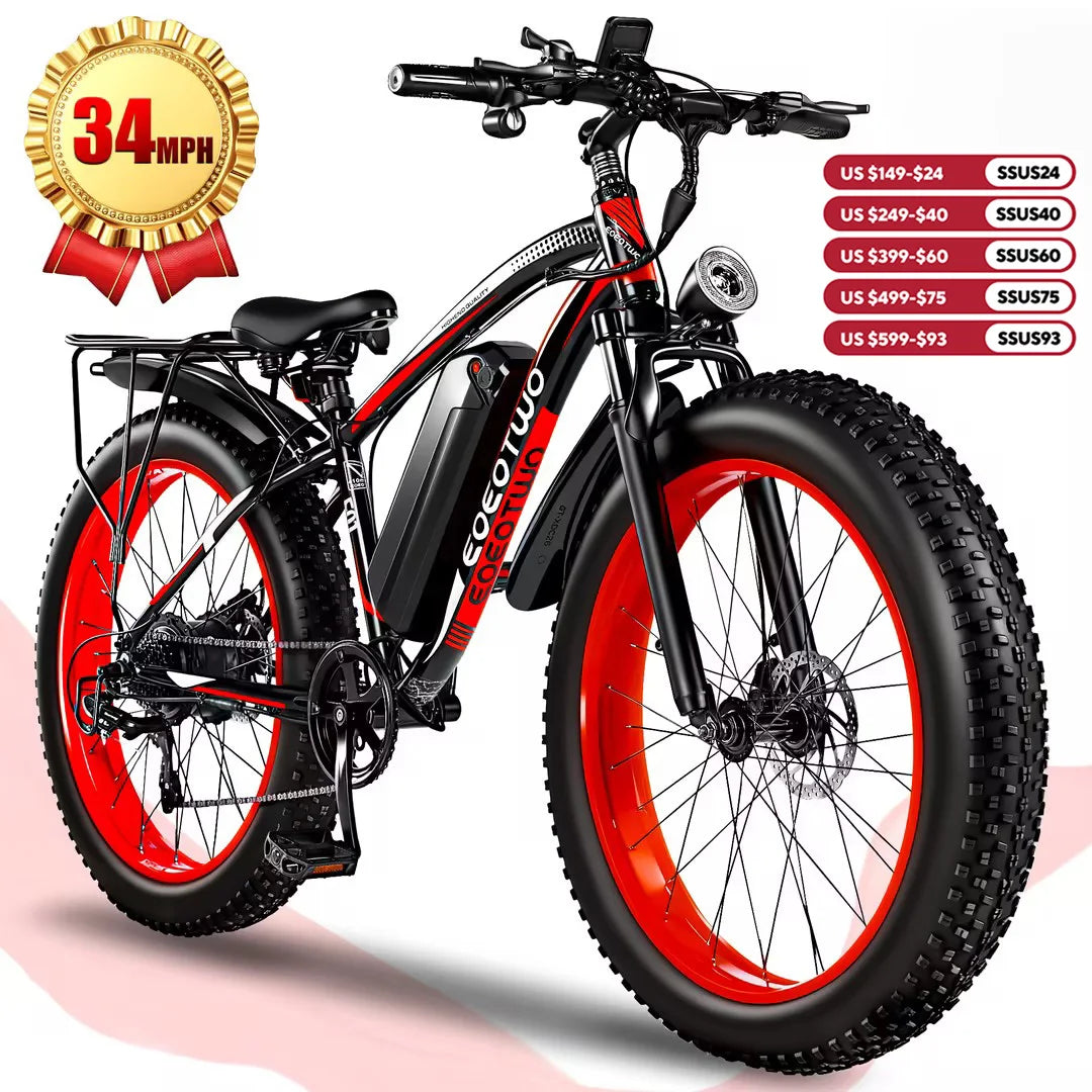 1500W Electric Bike 48V 15Ah Battery 26" 4.0 Fat Tire Ebike 34MPH High Speed Mountain Bicycle Off-Road Snow Bike for Adults
