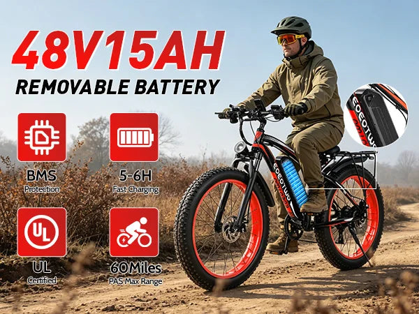 1500W Fat Tire Electric Bike for Adults 26"x4.0 All Terrain Ebike 34MPH Fast Mountain E-Bike 48V Long Range Snow Beach Bicycle