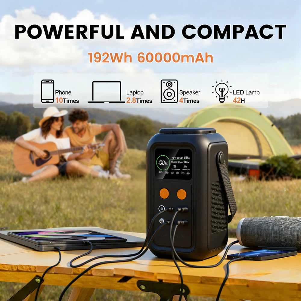 200W Power Station Camping 192Wh Lifepo4 Power Bank 60000mAh Portable Charger Battery Emergency Power USB TYPE-C Port