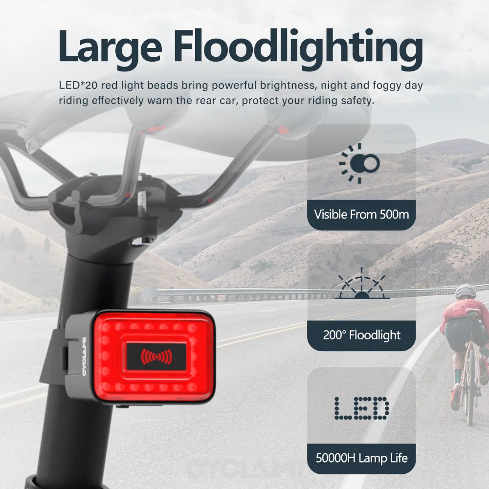 Bicycle tail light radar warning rear light Super bright and safe Millimeter-wave Radar Precision Detection Taillight