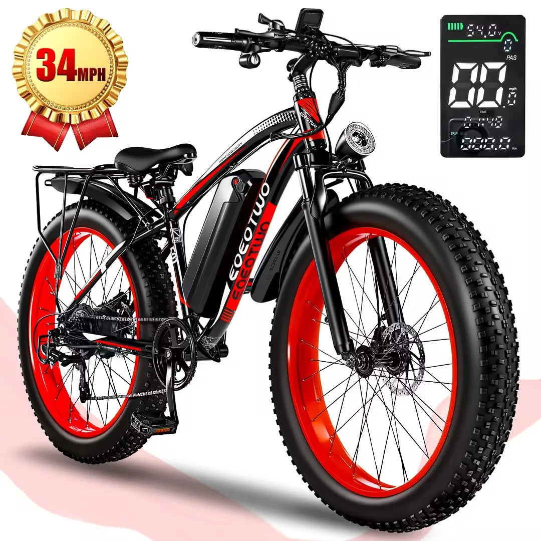 1500W Fat Tire Electric Bike for Adults 26"x4.0 All Terrain Ebike 34MPH Fast Mountain E-Bike 48V Long Range Snow Beach Bicycle