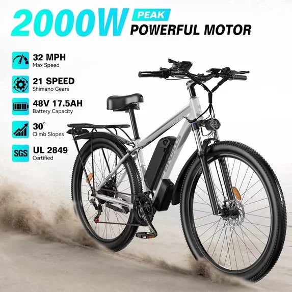 2000W dual motor electric bicycle 48V 840WH 80 mile range 32MPH 27.5-inch all terrain dual disc brake shock absorption