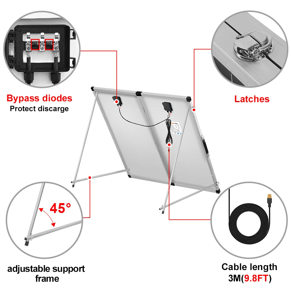 100W/160W/200W Foldable Solar Panel Suitcase 18V Portable Solar Charger with 12V Controller for Camping RV Outdoor