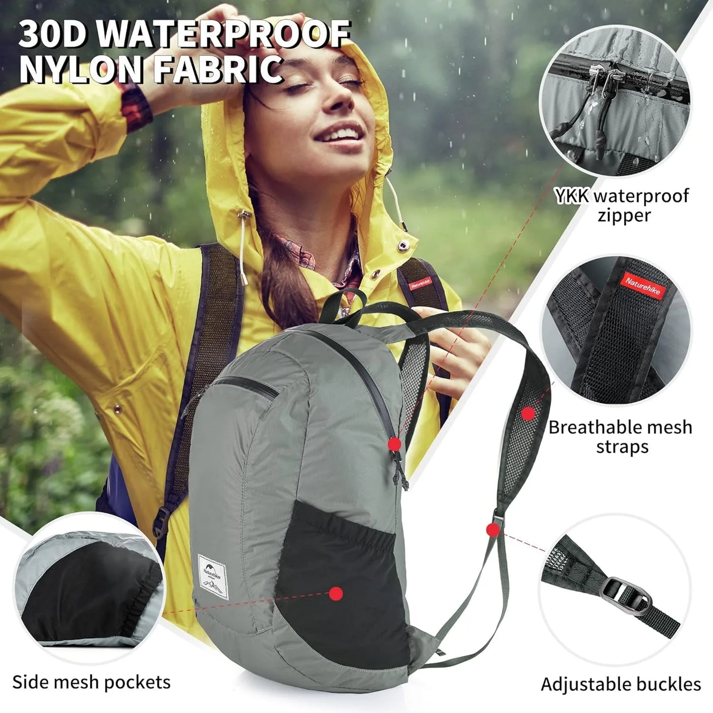 Backpack 18L Black Ultralight Outdoor Waterproof Folding Backpack for Men Women‘s Bag Camping Hiking Shoulder Bag