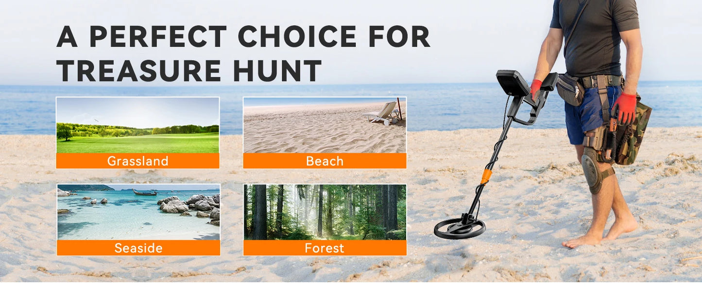 Metal Detector for Adults & Kids, 8"  IP68 Waterproof Coil, 4 Detection Modes Large LCD, Lightweight CE Certified for Family Outdoor Gold Treasure Hunting, MD13