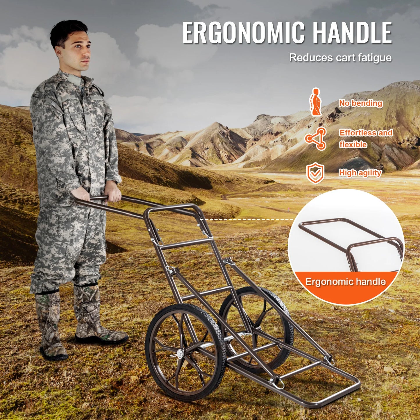Deer Cart 500 LBS Capacity Folding Game Cart Deer Cart Game Hauler with Big Rubber Wheel & Ergonomic Handle for Hunting