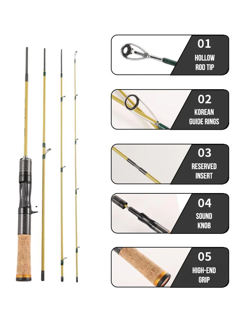 Silent Stream Spining Baitcasting Fishing Rod Carbon Fiber UL Power 1.53/1.65M Spinning Casting Lure Rods 4 Sections
