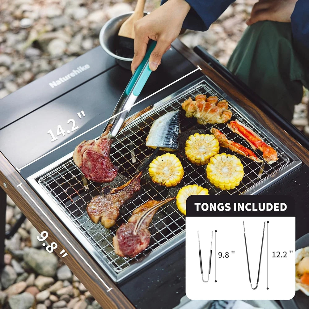 Camping Charcoal Grill for IGT Table Portable Folding Barbecue Grill with Tongs Outdoor Car Cooking BBQ Rack