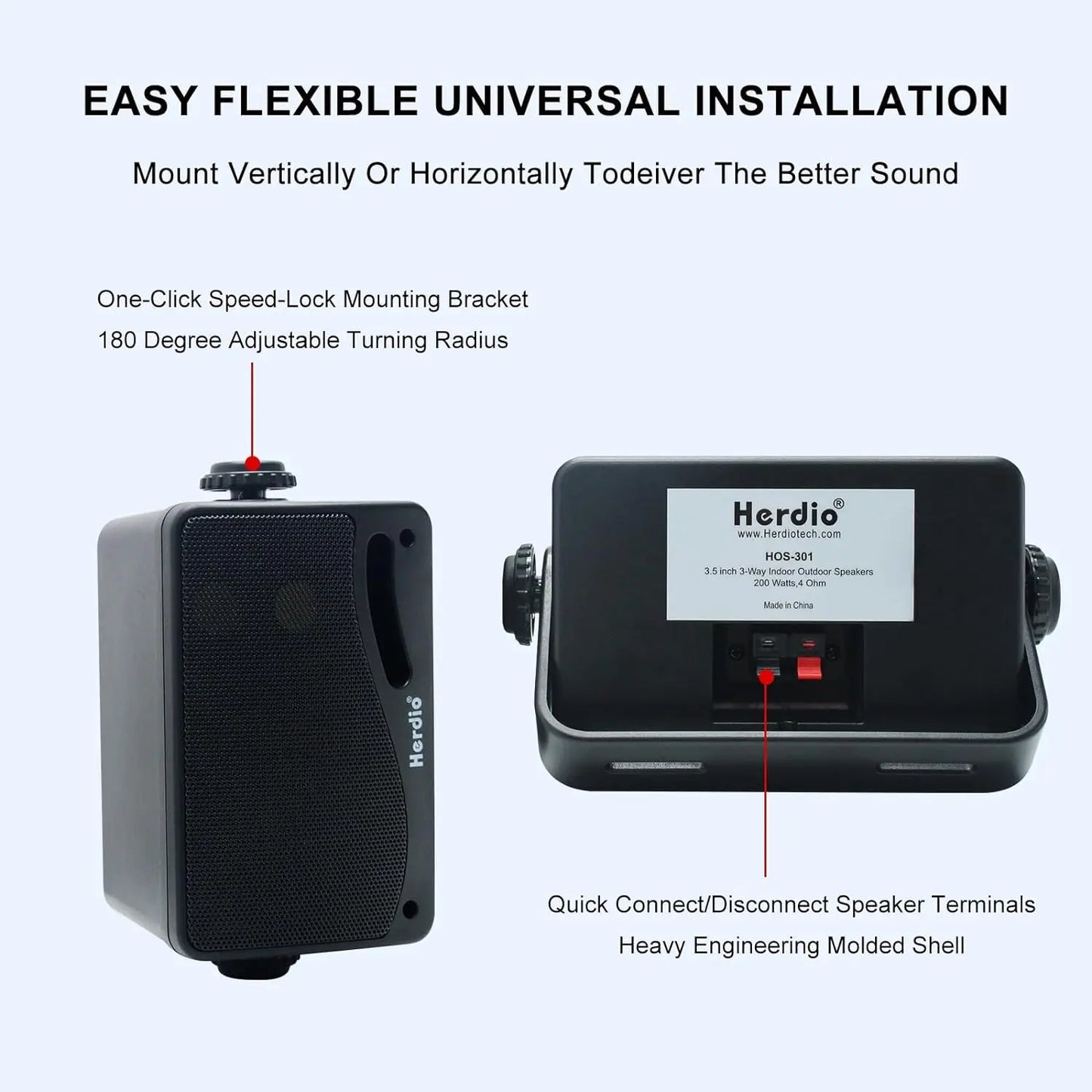 3.5'' 2PCS Passive Outdoor Speakers Wired Waterproof 200W 3 Way Premium Mountable Wall Mount Speakers With Superior Sound