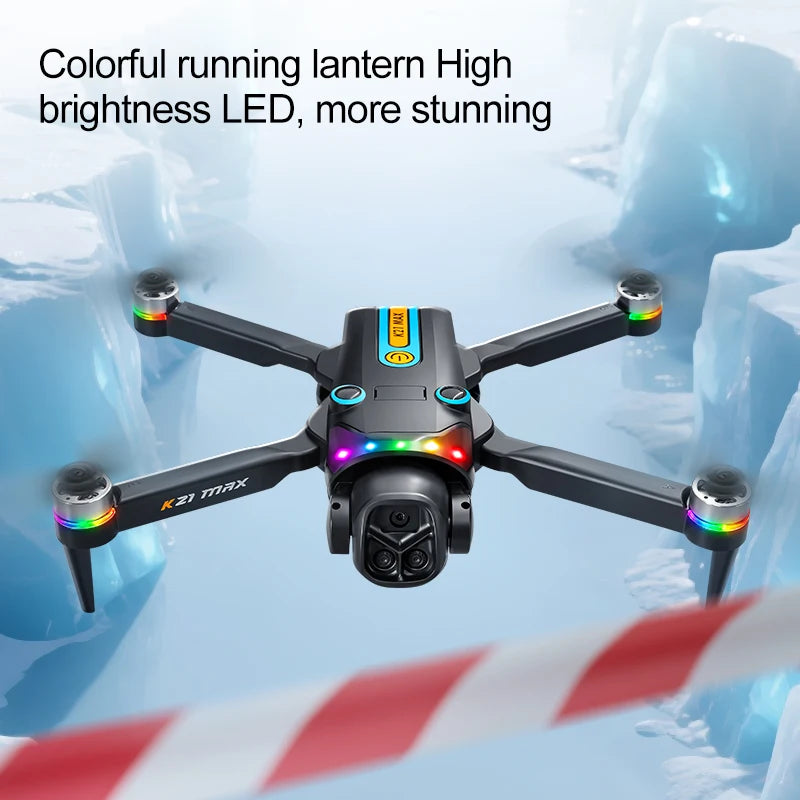 K21MAX Foldable Brushless Drone With Screen Remote EIS Dual Electric Camera Optical Flow Hover Colorful LED Light RC Quadcopter