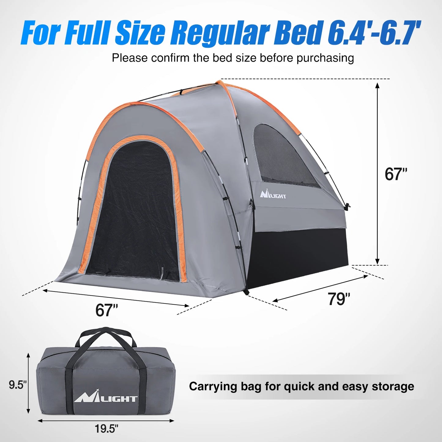 Truck Bed Tent, Pickup Tent 2 Person Waterproof PU2000mm Double Layer for Full Size Truck Camping Outdoor Travel, 8-8.5FT / 5.2-5.8 FT / 6.4-6.7 FT, Portable Pickup Camping Tent for Outdoor Road Trip Adventure