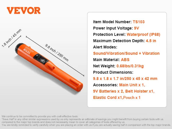 Metal Detector Pinpointer IP66/IP68 Waterproof Handheld Pin Pointer Wand 1.96"/4.5" Detection Depth 3 Modes for Detecting