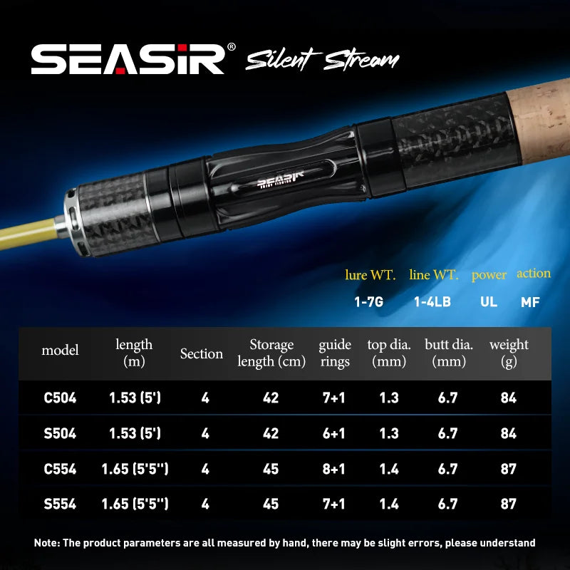 Silent Stream Spining Baitcasting Fishing Rod Carbon Fiber UL Power 1.53/1.65M Spinning Casting Lure Rods 4 Sections