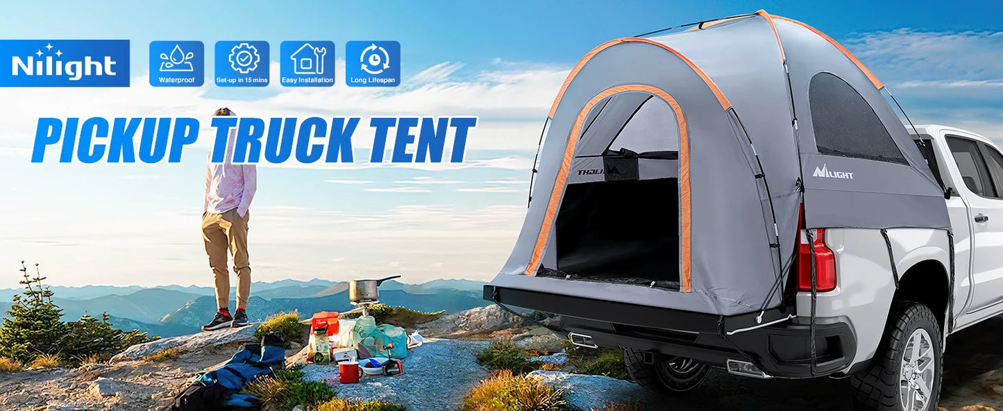 Truck Bed Tent, Pickup Tent 2 Person Waterproof PU2000mm Double Layer for Full Size Truck Camping Outdoor Travel, 8-8.5FT / 5.2-5.8 FT / 6.4-6.7 FT, Portable Pickup Camping Tent for Outdoor Road Trip Adventure