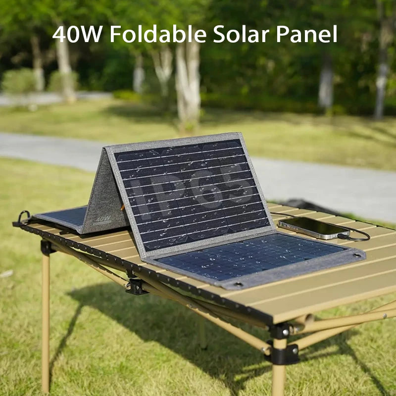 40W Foldable Solar Panel 5V USB Portable Battery Charger for Cell Phone Outdoor Waterproof Power Bank for Camping