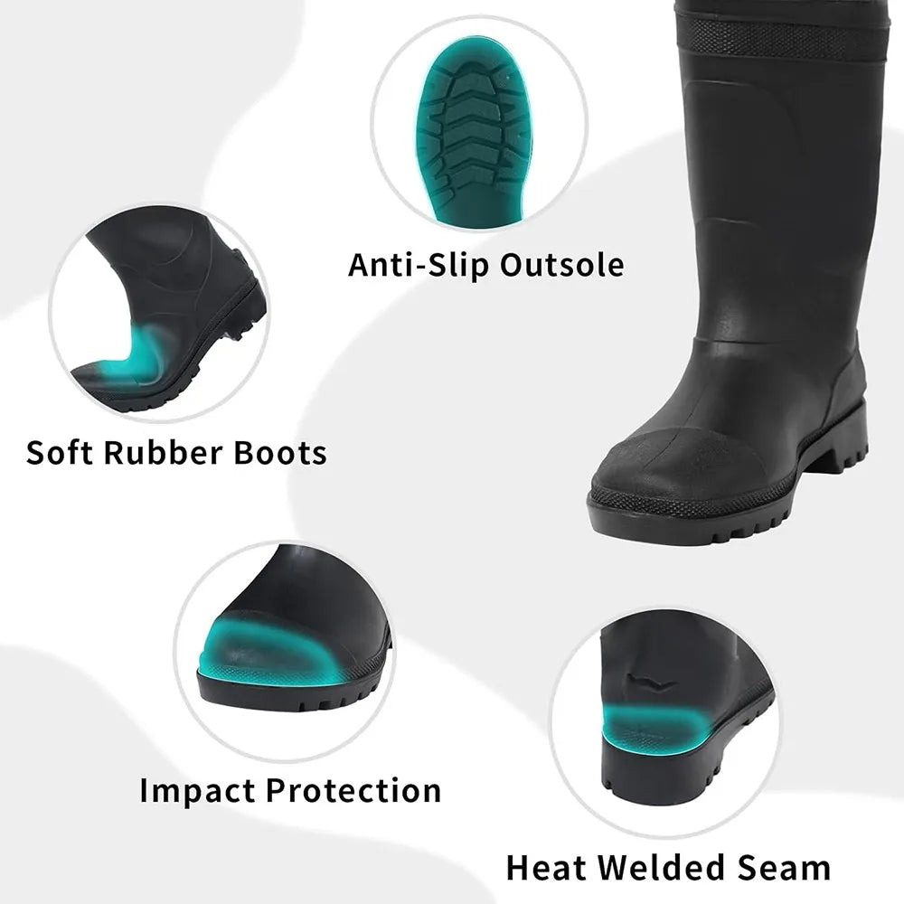Waterproof Fishing Waders: Hunting Chest Waders with Bootfoot and Belt For Man Woman Fishing Washing Farming Working Breathable, Lightweight, Black  Sizes 6.5–13